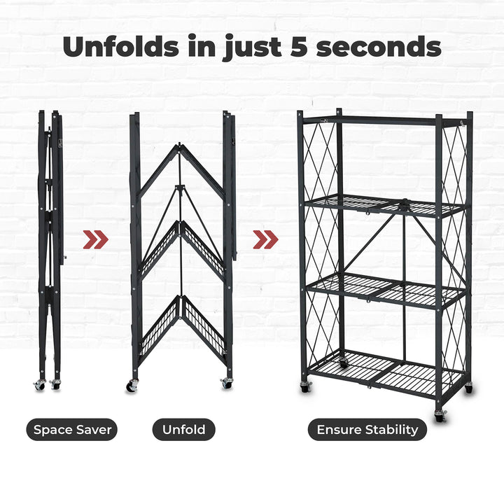 Origami 4 Tier Heavy Duty Storage Rack w/ Set of 4 Magnetic Wire Shelf Liners