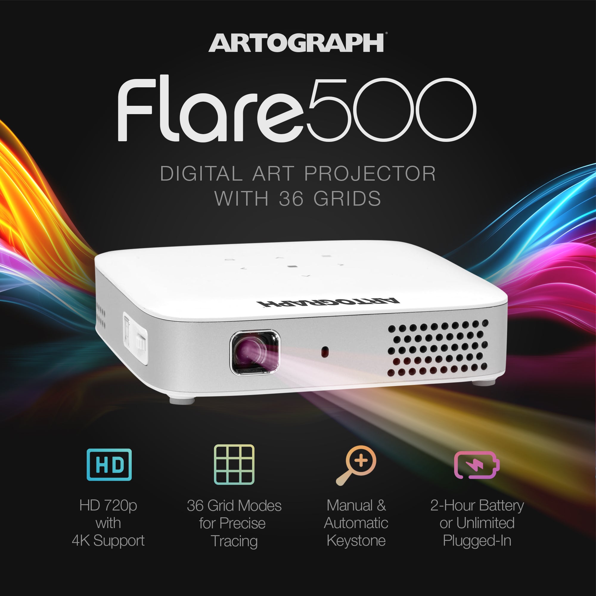 Artograph Smart HD Digital Art Projector with Remote, Wi Fi, and Case, White - VMInnovations