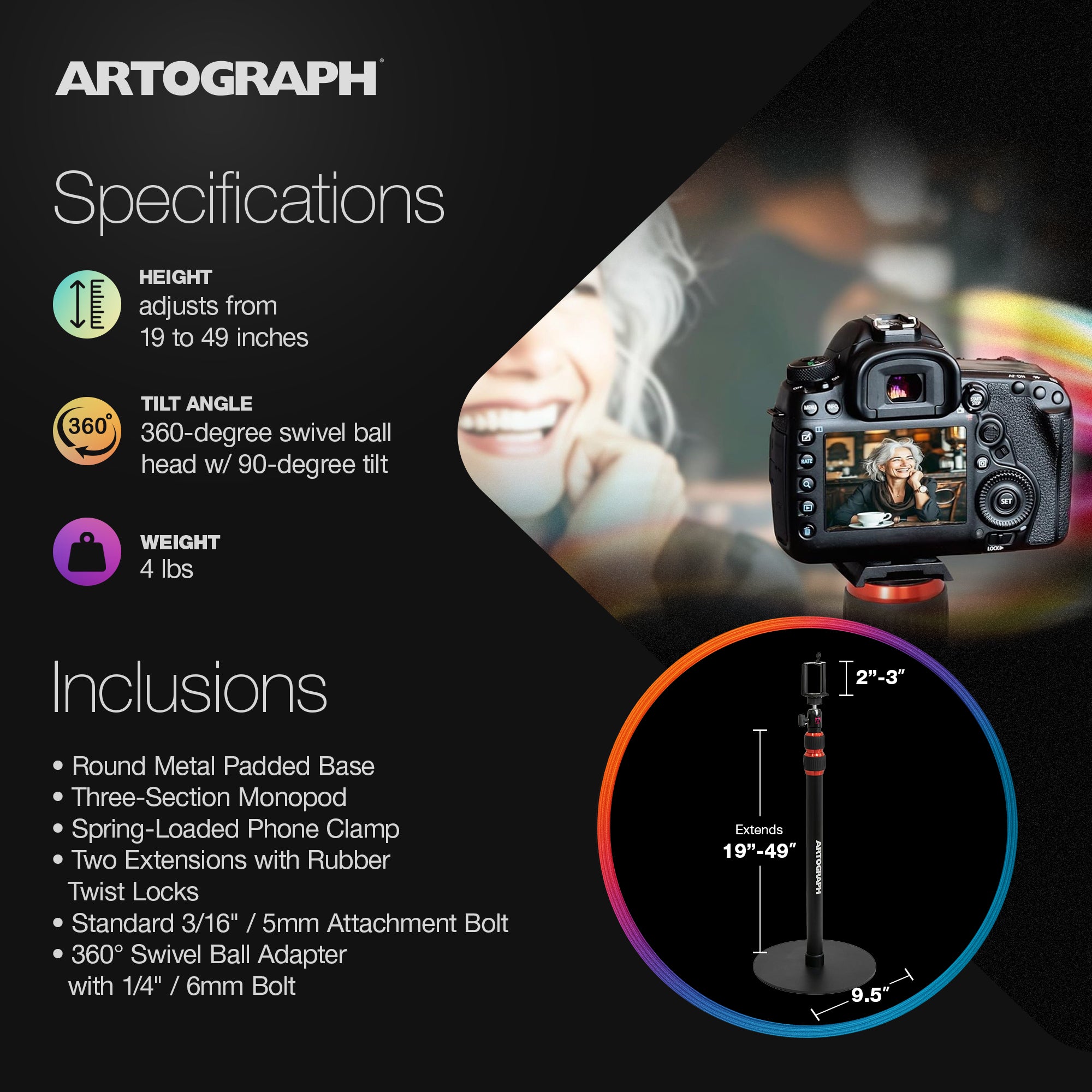 Artograph Adjustable Projector Stand for Digital Projector, Camera (Open Box) - VMInnovations