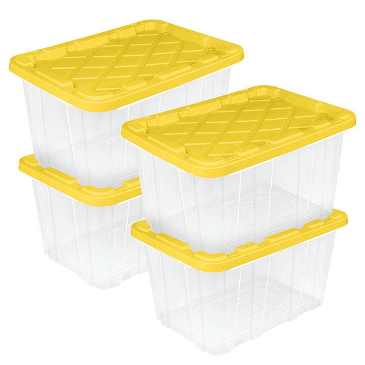 Sterilite Industrial Storage Box with Carrying Handles, 27 Gal, Yellow, 4 Pack