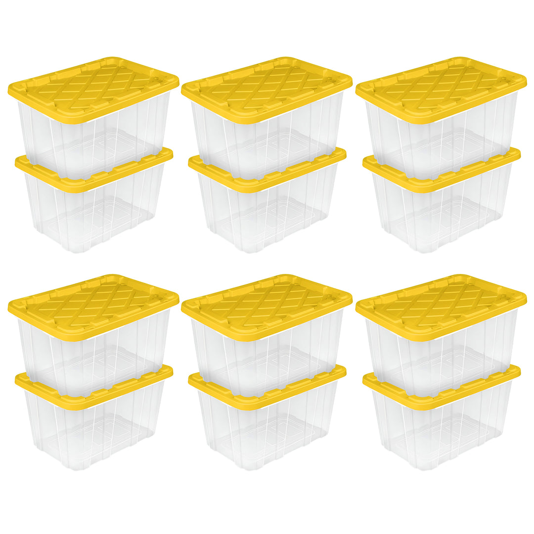 Sterilite Industrial Storage Box with Carrying Handles, 27 Gal, Yellow, 12 Pack