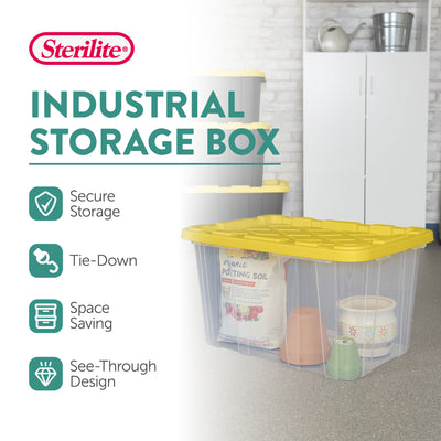 Sterilite Industrial Storage Box with Carrying Handles, 27 Gal, Yellow, 16 Pack