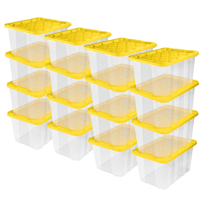 Sterilite Industrial Storage Box with Carrying Handles, 27 Gal, Yellow, 16 Pack