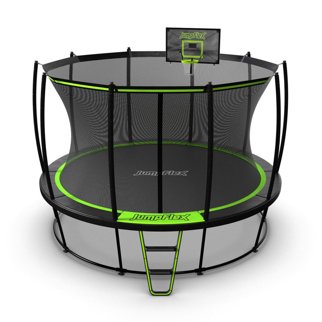 JumpFlex HERO 12' Trampoline with PROJAM Hero Basketball Hoop and Net Attachment