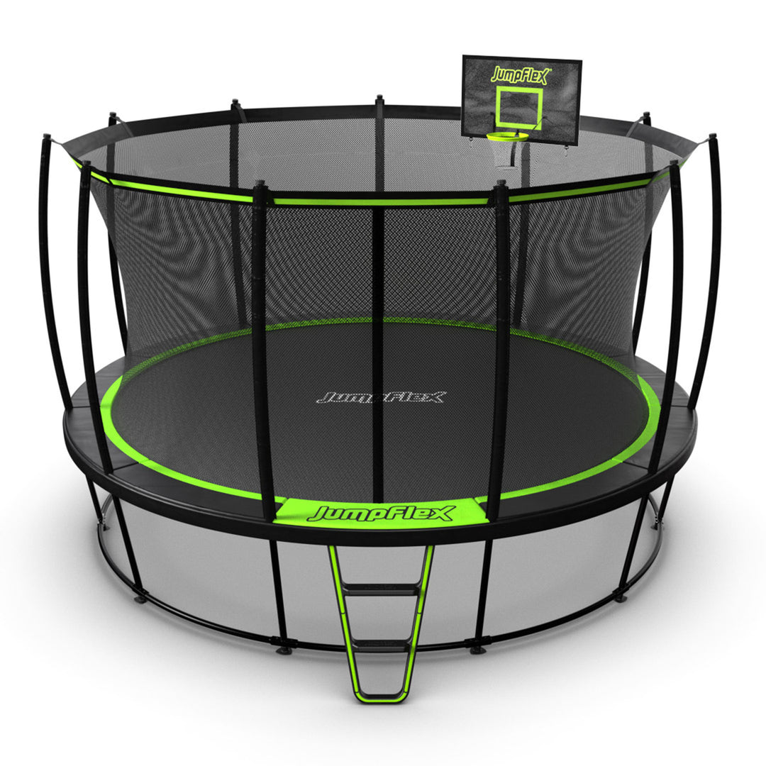 JumpFlex HERO 14' Trampoline with PROJAM Hero Basketball Hoop and Net Attachment