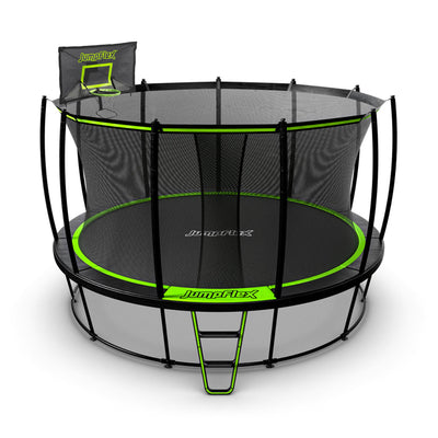 JumpFlex HERO 14' Trampoline with PROJAM Hero Basketball Hoop and Net Attachment - VMInnovations
