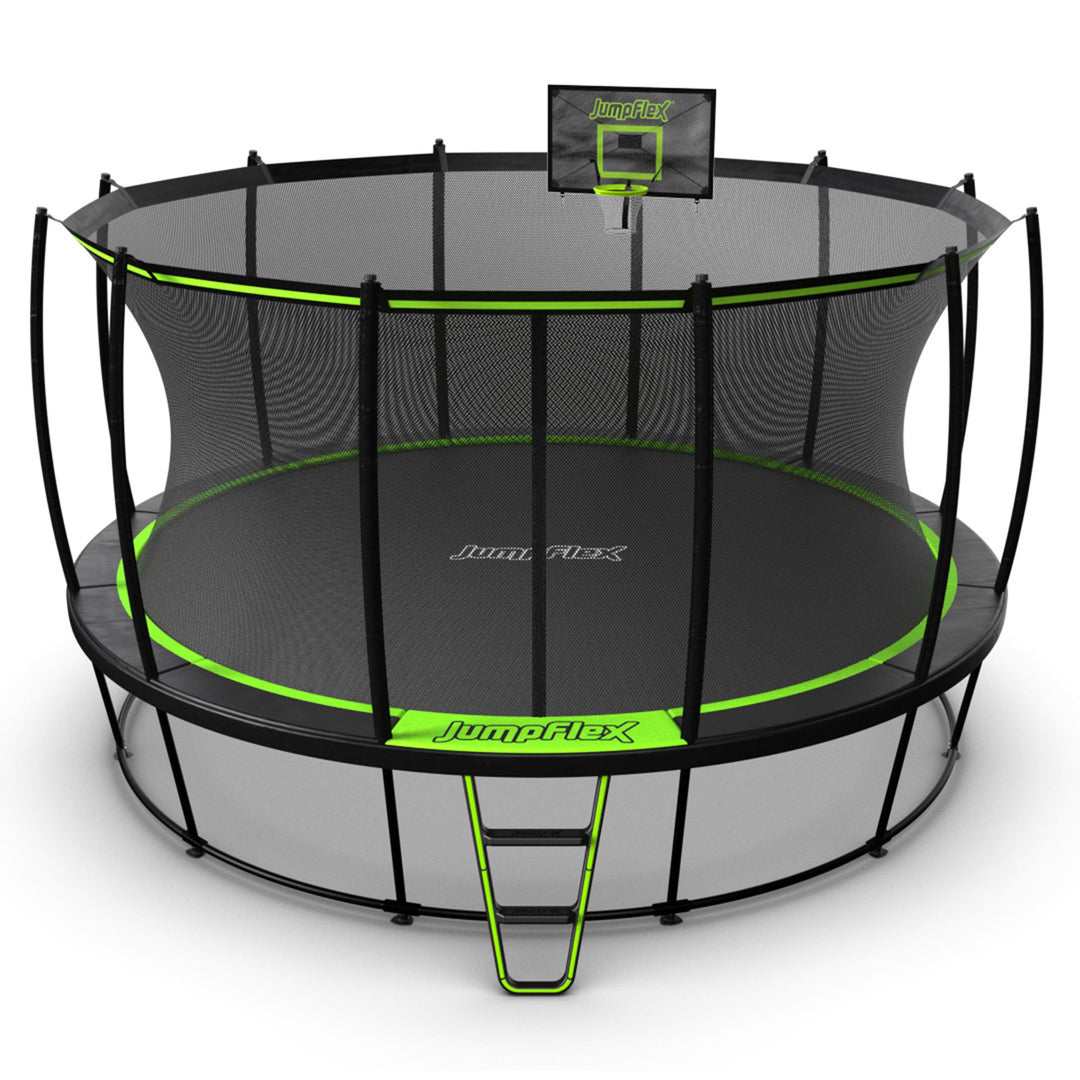 JumpFlex HERO 15' Trampoline with PROJAM Hero Basketball Hoop and Net Attachment - VMInnovations