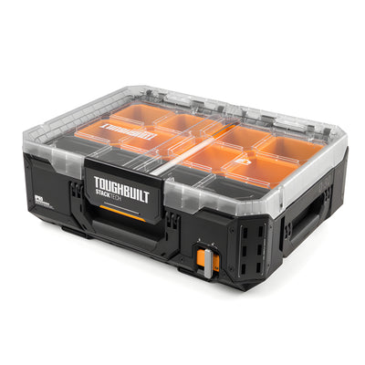 ToughBuilt Heavy Duty Storage Organizer Portable Tool Box Case, StackTech, Black - VMInnovations