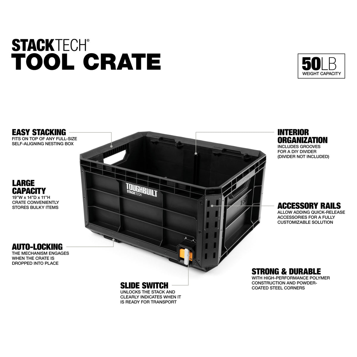 ToughBuilt StackTech Tool Crate with Auto-Locking Interface & Large (Open Box) - VMInnovations