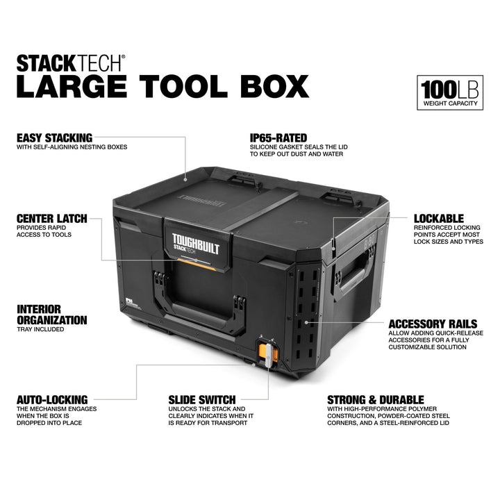 ToughBuilt StackTech Large Tool Box w/Auto-Locking Interface & Tray (Open Box)