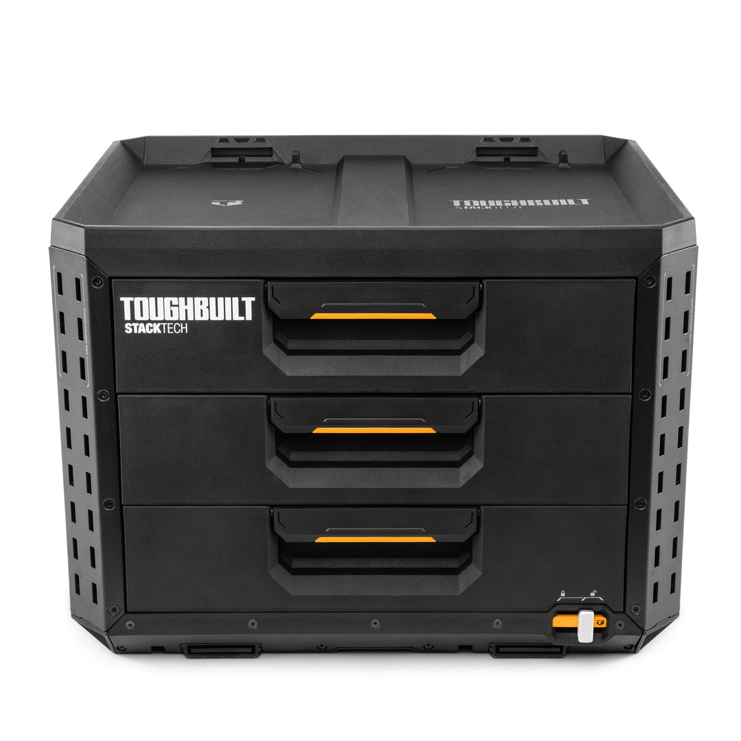 ToughBuilt StackTech 3-Drawer Tool Box, Durable Plastic Storage Organizer, Black