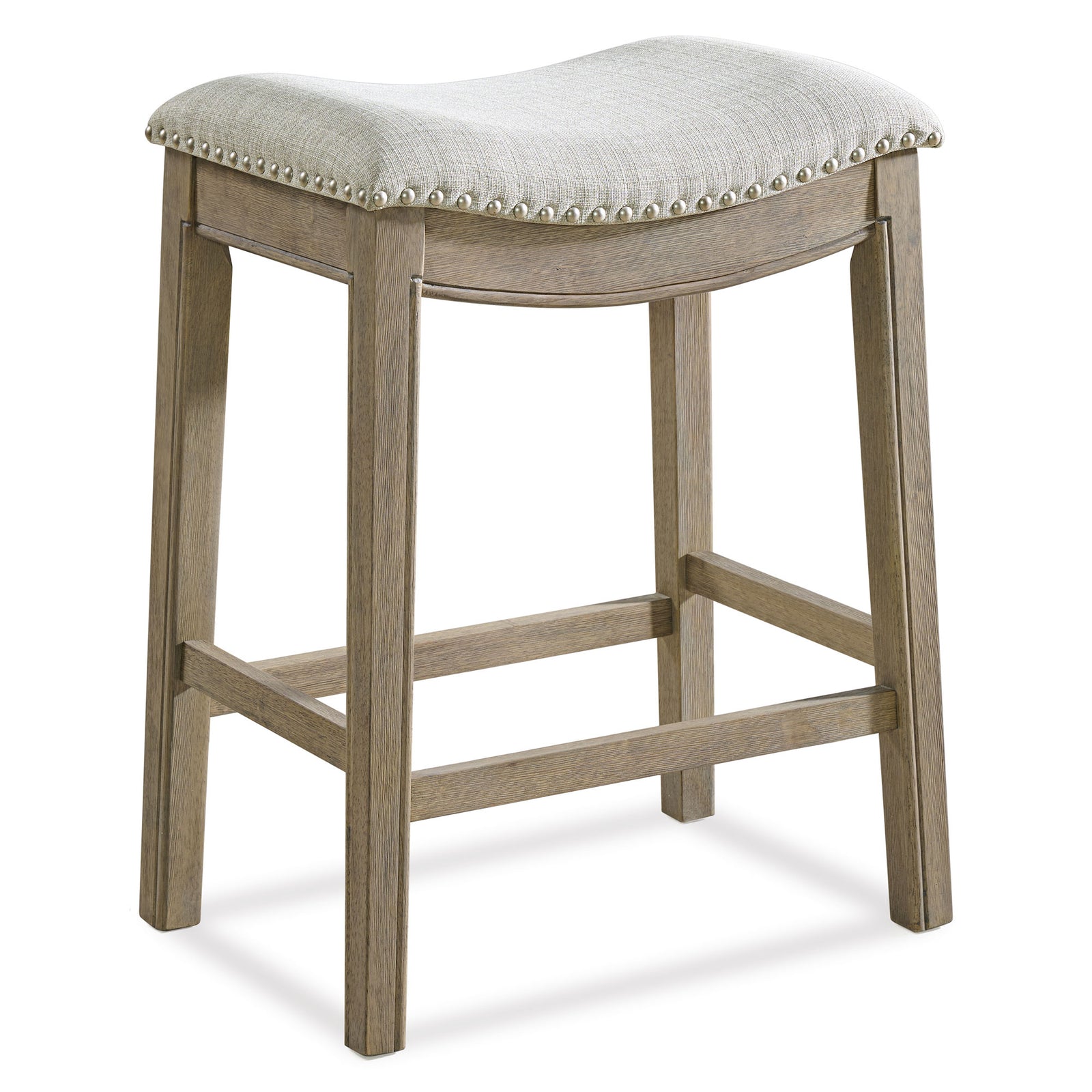 ROME + OAK Parker Backless Saddle Kitchen Counter Stool, Oak, Grey Upholstery - VMInnovations