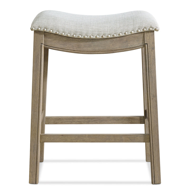 ROME + OAK Parker Backless Kitchen Counter Stool, Oak, Grey Upholstery, Set of 4