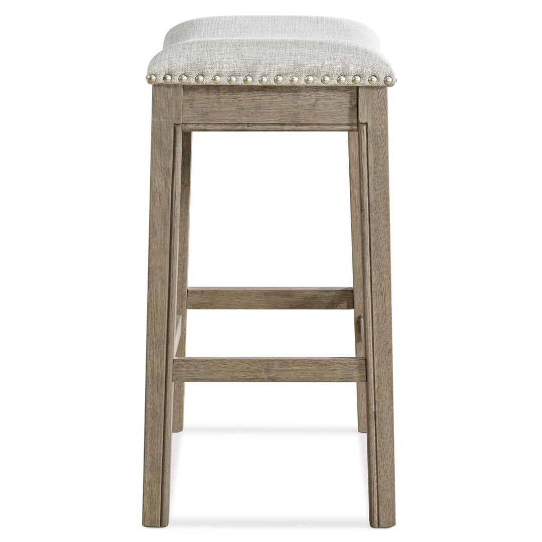 ROME + OAK Parker Backless Saddle Kitchen Counter Stool, Oak, Grey Upholstery