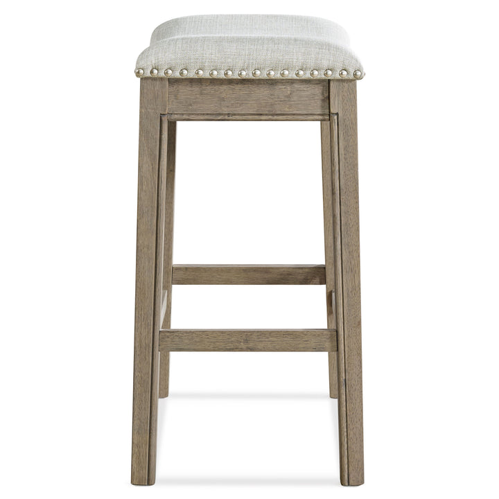 ROME + OAK Parker Backless Saddle Kitchen Counter Stool, Oak, Grey Upholstery