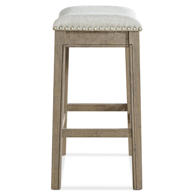 ROME + OAK Parker Backless Kitchen Counter Stool, Oak, Grey Upholstery, Set of 2
