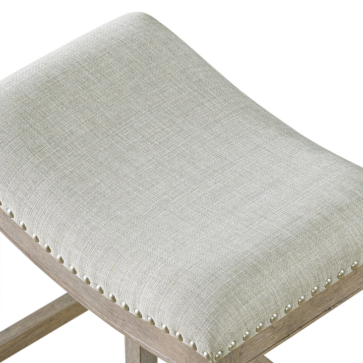 ROME + OAK Parker Backless Kitchen Counter Stool, Oak, Grey Upholstery, Set of 2