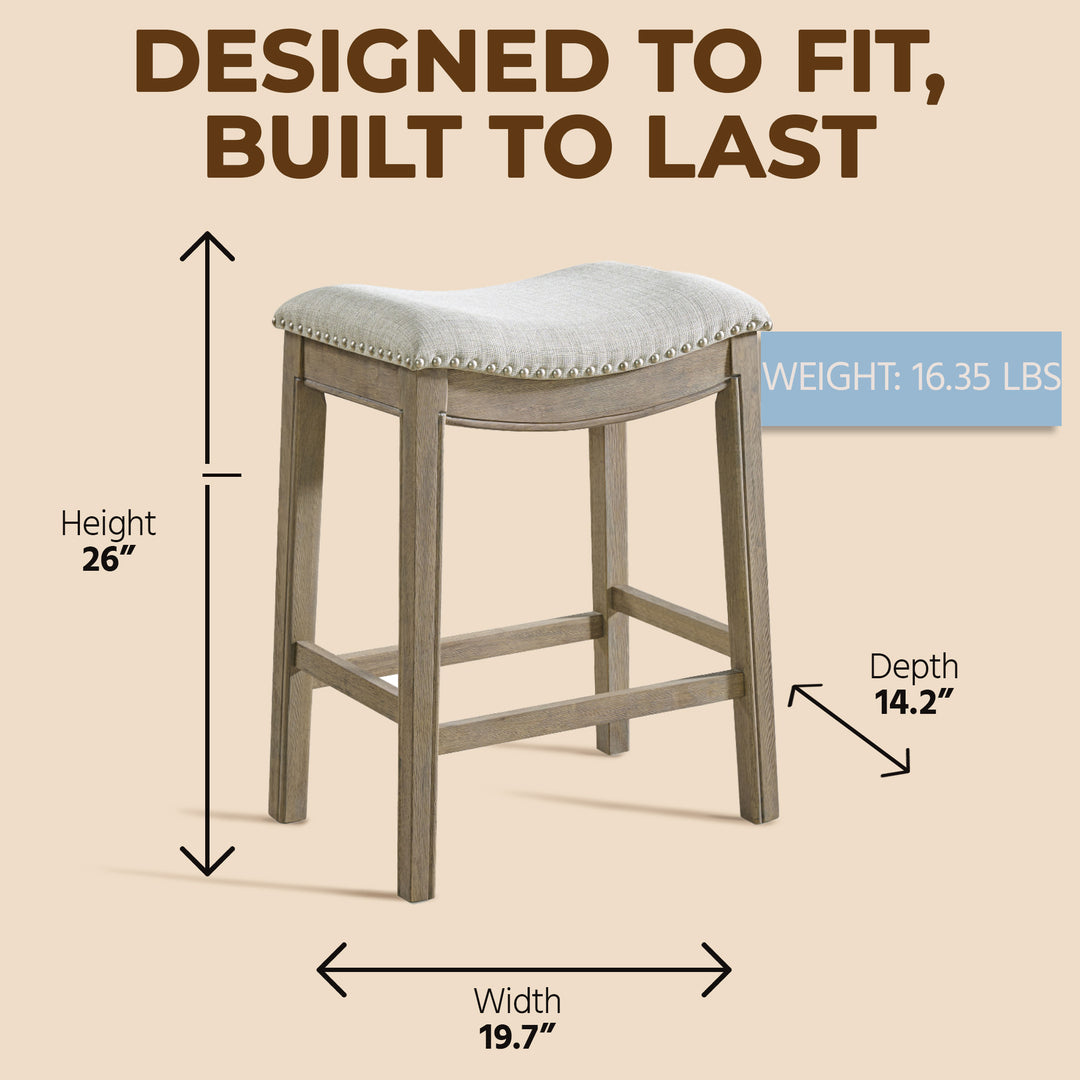 ROME + OAK Parker Backless Saddle Kitchen Counter Stool, Oak, Grey (For Parts)