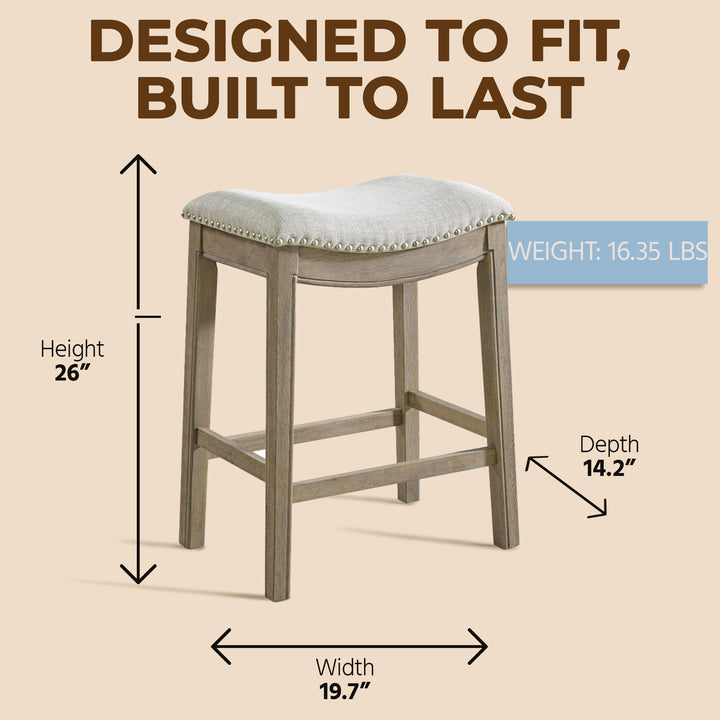 ROME + OAK Parker Backless Saddle Kitchen Counter Stool, Oak, Grey (Used)