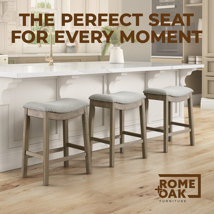 ROME + OAK Parker Backless Saddle Kitchen Counter Stool, Oak, Grey (For Parts)