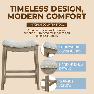 ROME + OAK Parker Backless Saddle Kitchen Counter Stool, Oak, Grey (For Parts)