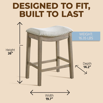ROME + OAK Parker Backless Saddle Kitchen Counter Stool, Oak, Grey (For Parts) - VMInnovations
