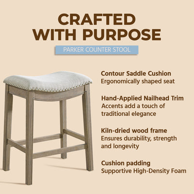 ROME + OAK Parker Backless Saddle Kitchen Counter Stool, Oak, Grey (Used) - VMInnovations
