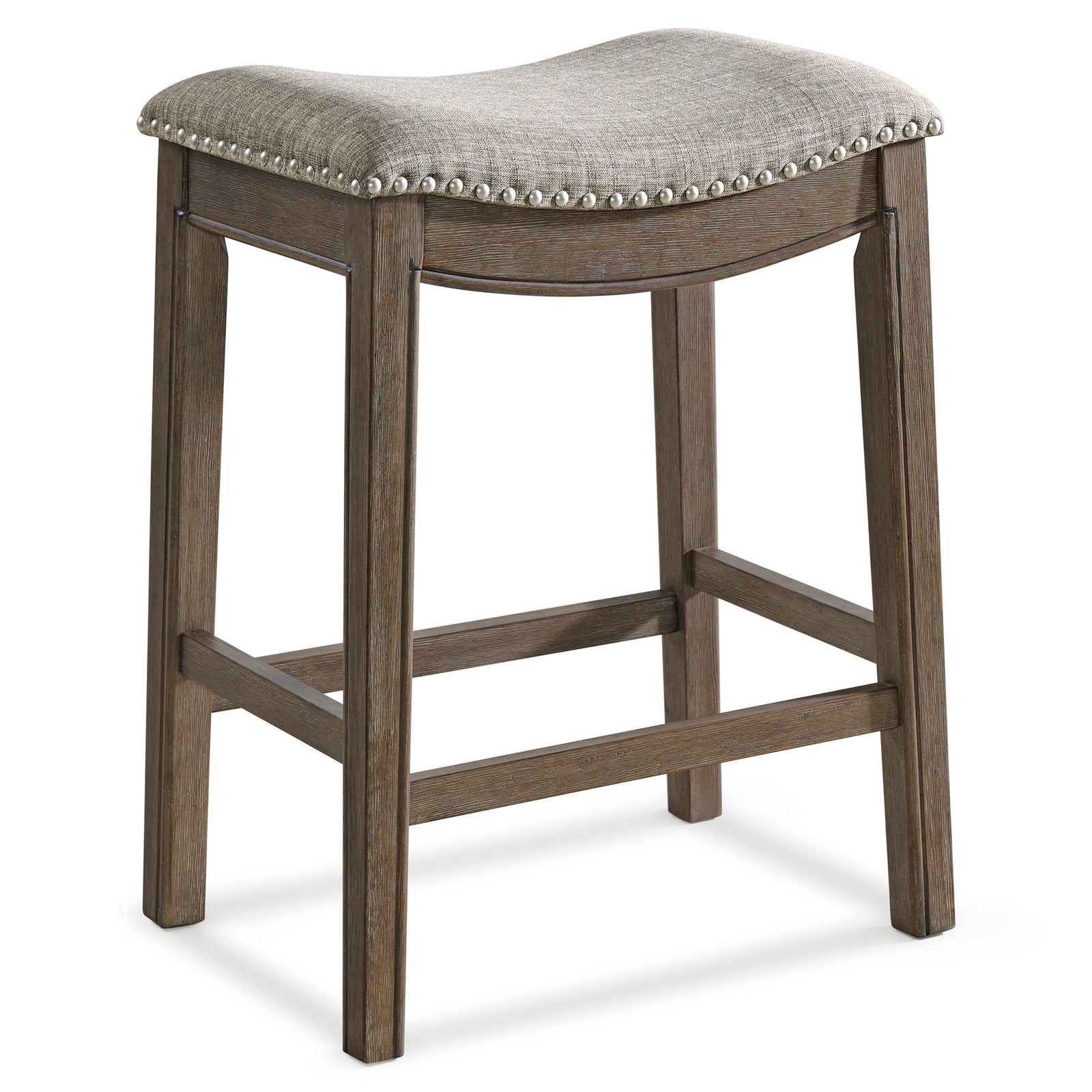 ROME + OAK Parker Backless Saddle Kitchen Counter Stool, Walnut, Grey Upholstery - VMInnovations