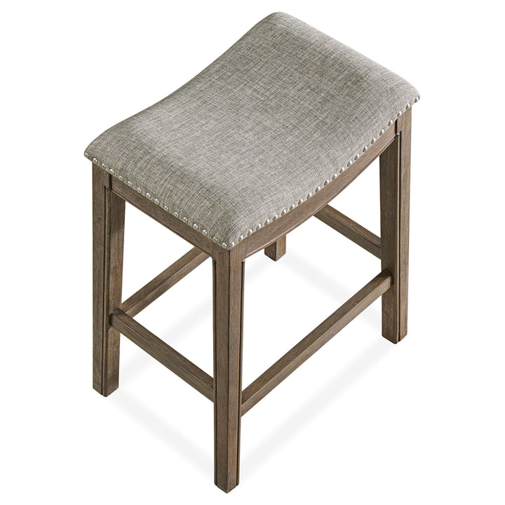 ROME + OAK Parker Backless Counter Stool, Walnut with Grey Upholstery, Set of 3