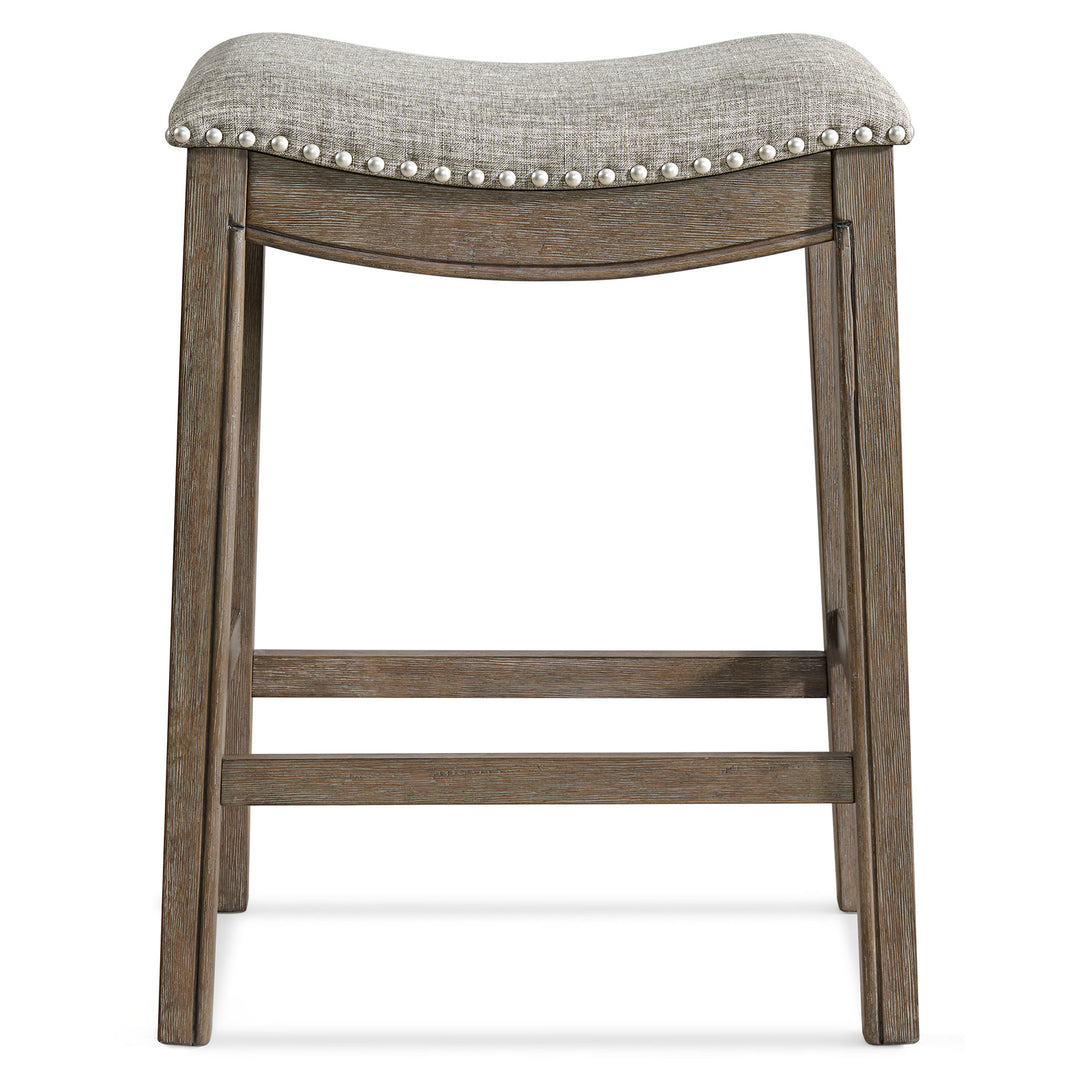 ROME + OAK Parker Backless Counter Stool, Walnut with Grey Upholstery, Set of 3