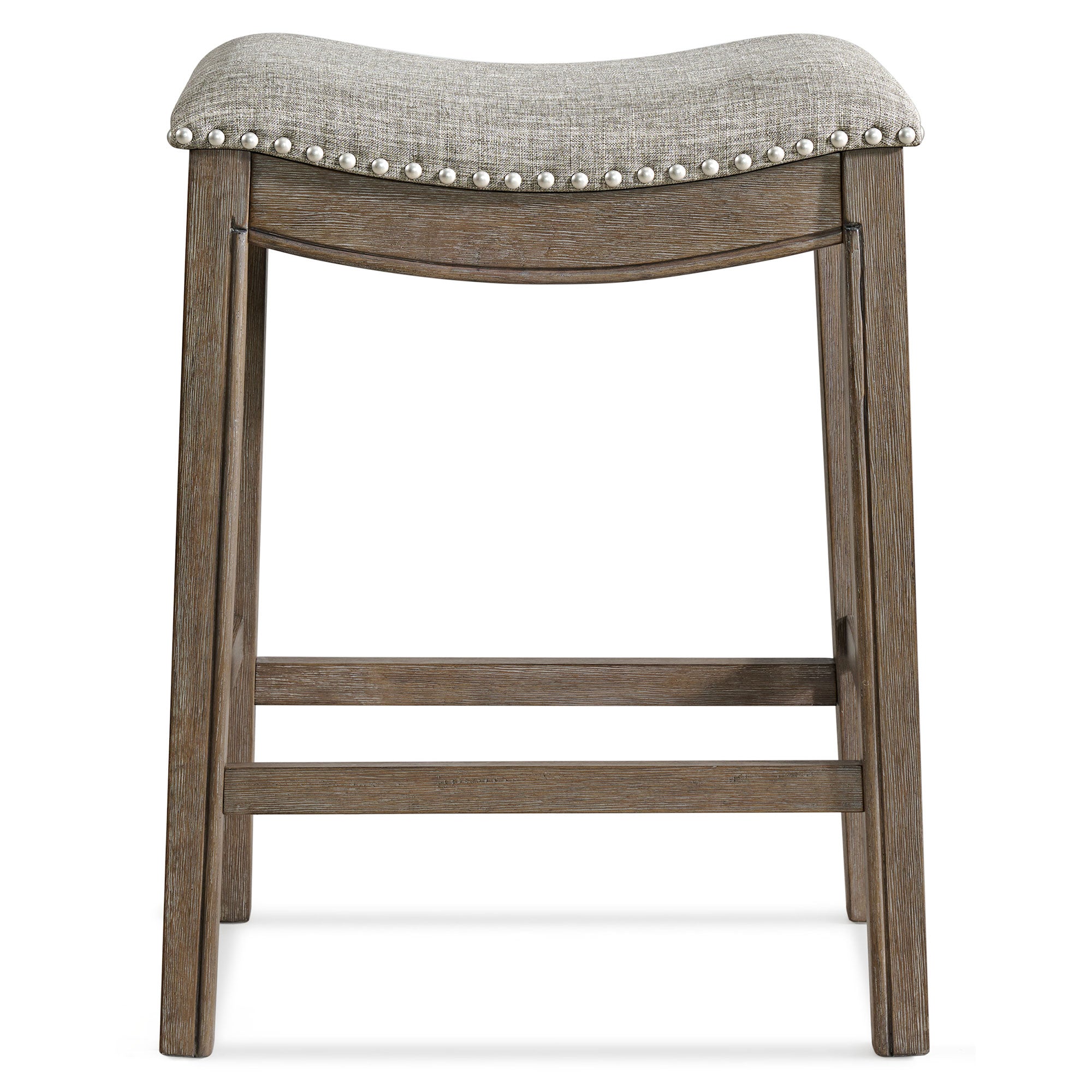 ROME + OAK Backless Saddle Counter Stool, Walnut, Grey Upholstery (For Parts)