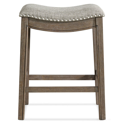 ROME + OAK Backless Saddle Counter Stool, Walnut, Grey Upholstery (For Parts)
