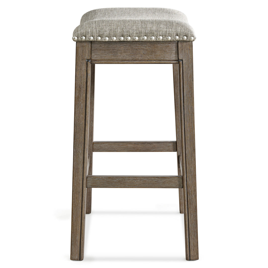 ROME + OAK Parker Backless Counter Stool, Walnut with Grey Upholstery, Set of 2