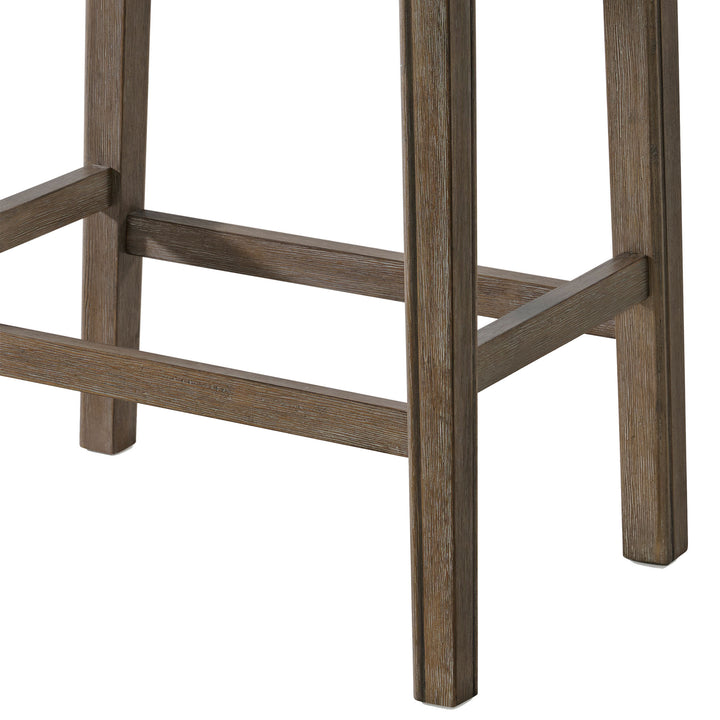 ROME + OAK Parker Backless Counter Stool, Walnut with Grey Upholstery, Set of 3