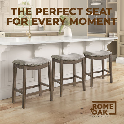 ROME + OAK Backless Saddle Counter Stool, Walnut, Grey Upholstery (For Parts)