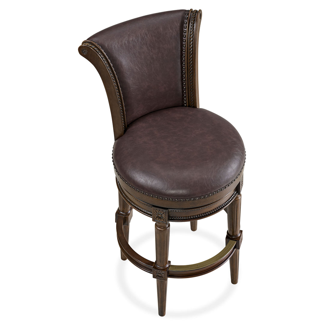 ROME + OAK Bar Stool, Dark Walnut Finish w/Vintage Brown Vegan Leather (Used)