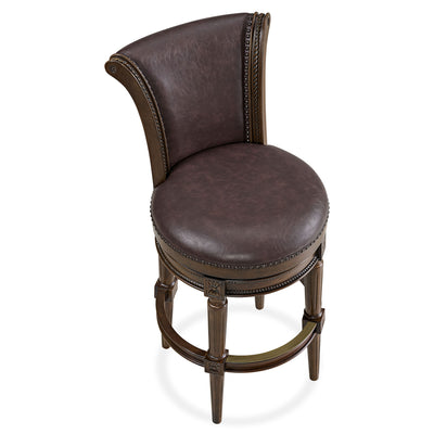 ROME + OAK Runyan Bar Stool, Dark Walnut & Vintage Brown Vegan Leather, Set of 3