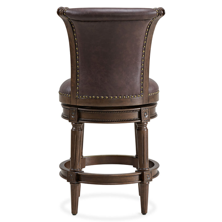 ROME + OAK Runyan Counter Stool, Dark Walnut Finish, Brown Leather (Open Box)