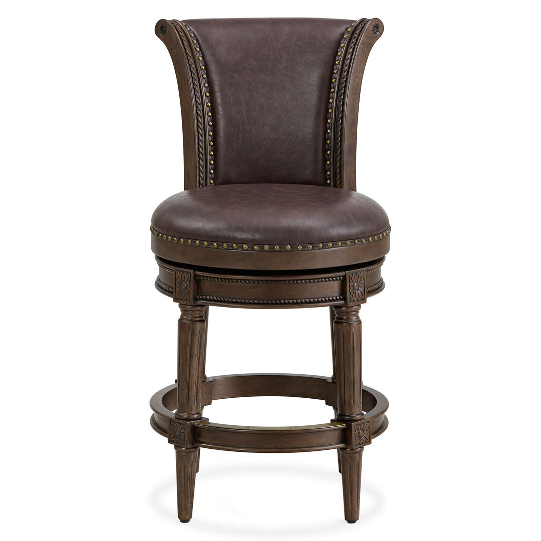 ROME + OAK Runyan Counter Stool, Dark Walnut, Vintage Brown Vegan Leather, Set of 4