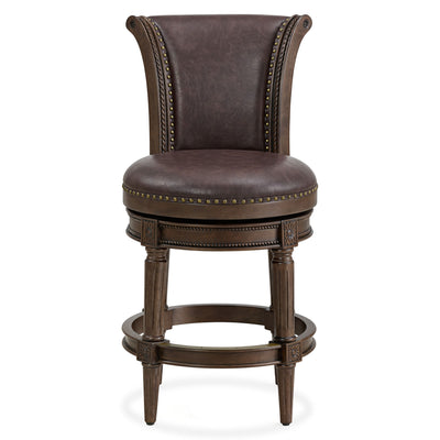 ROME + OAK Runyan Counter Stool, Dark Walnut Finish, Brown Vegan Leather (Used) - VMInnovations