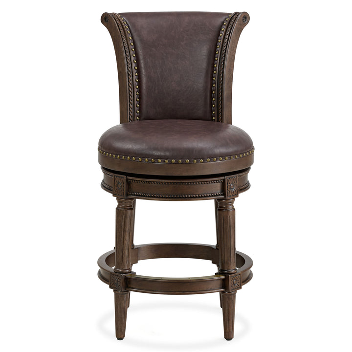 ROME + OAK Runyan Counter Stool, Dark Walnut Finish, Brown Vegan Leather (Used)