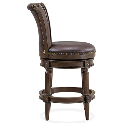 ROME + OAK Runyan Counter Stool, Dark Walnut Finish, Brown Vegan Leather (Used) - VMInnovations