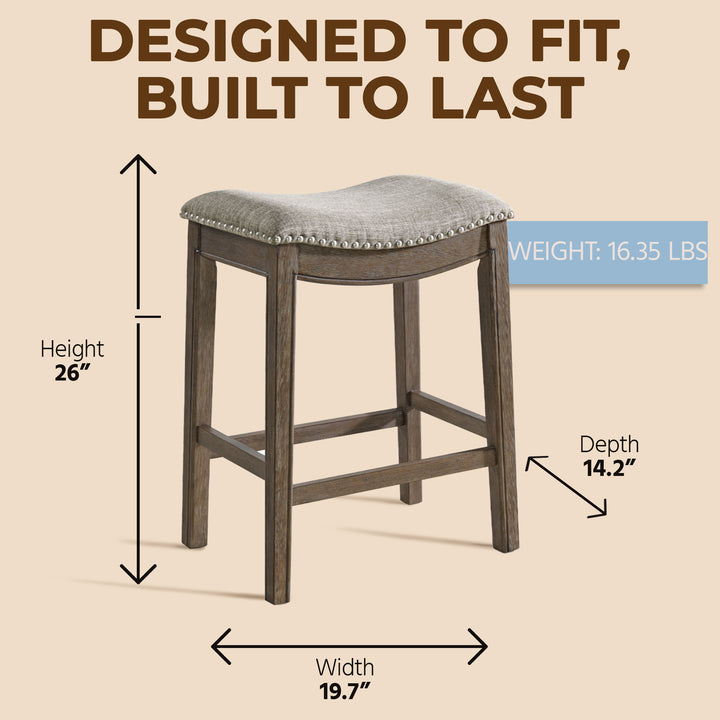 ROME + OAK Parker Backless Counter Stool, Walnut with Grey Upholstery, Set of 3