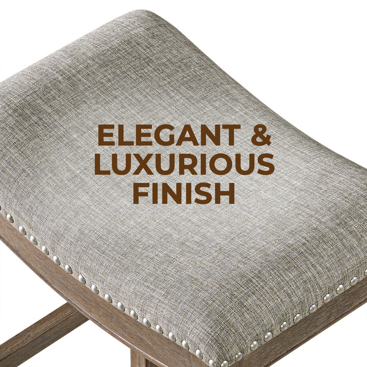 ROME + OAK Parker Backless Counter Stool, Walnut with Grey Upholstery, Set of 3