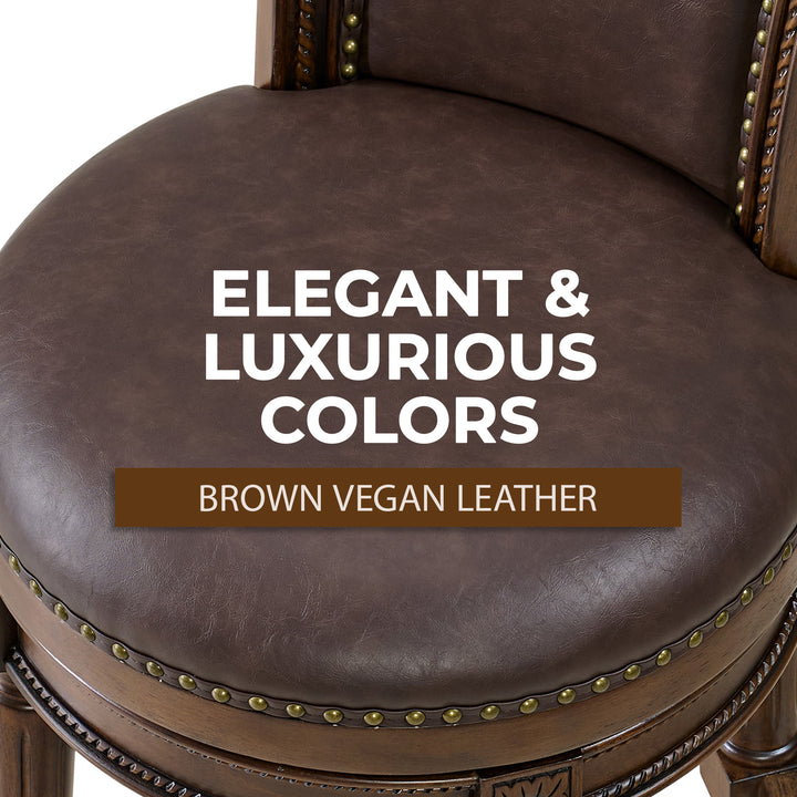 ROME + OAK Runyan Counter Stool, Dark Walnut Finish, Vintage Brown Vegan Leather
