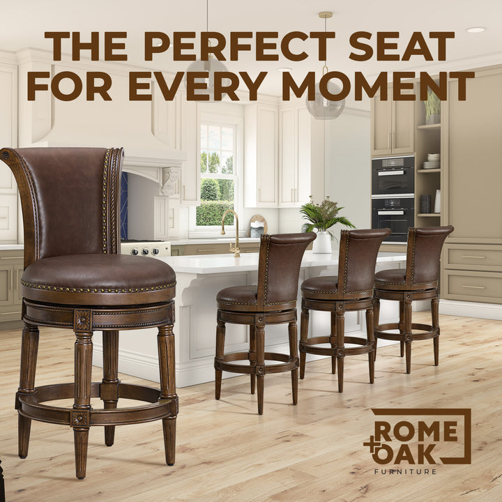 ROME + OAK Runyan Counter Stool, Dark Walnut Finish, Brown Vegan Leather (Used)