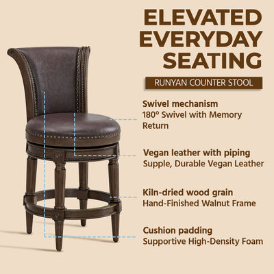 ROME + OAK Runyan Counter Stool, Dark Walnut Finish (For Parts) - VMInnovations