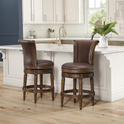 ROME + OAK Runyan Counter Stool, Dark Walnut Finish, Brown Vegan Leather (Used) - VMInnovations