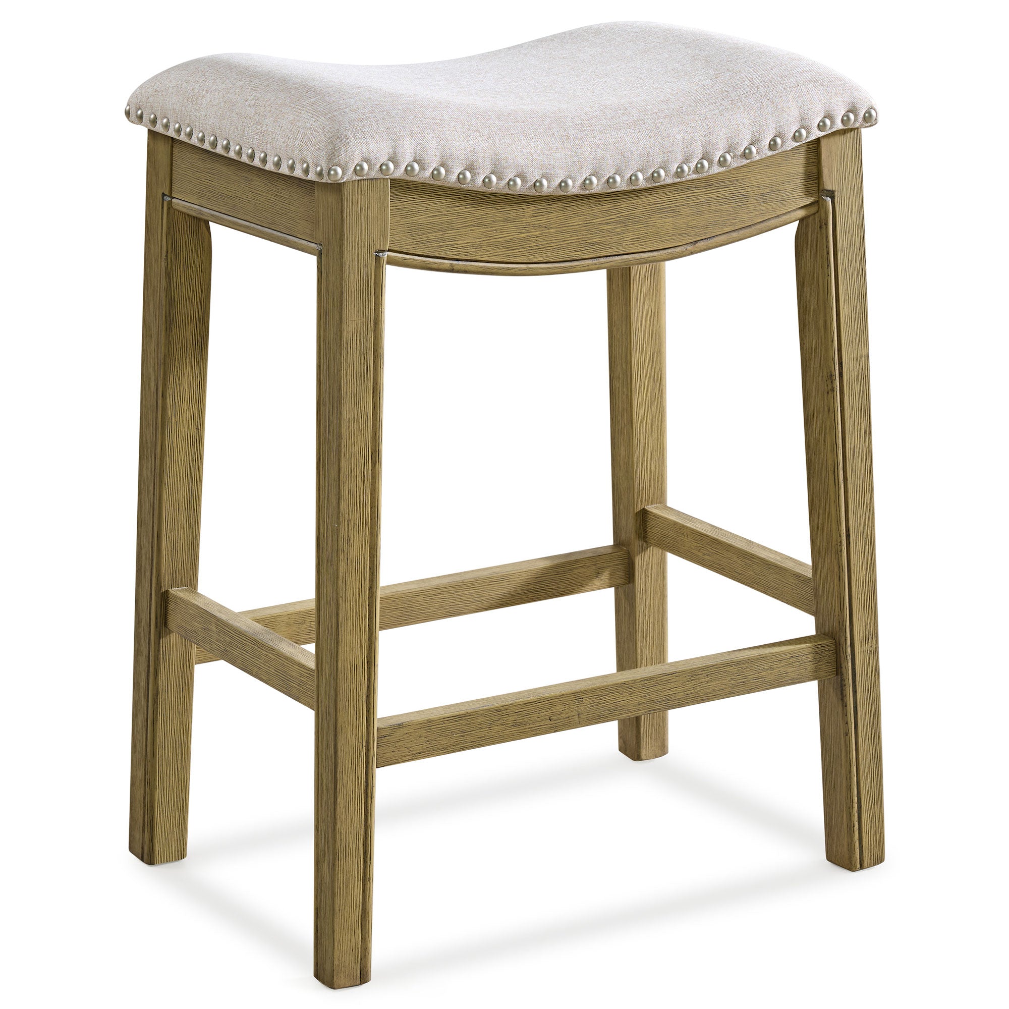 ROME + OAK Parker Backless Saddle Kitchen Counter Stool, Natural, Cream Fabric (Used)