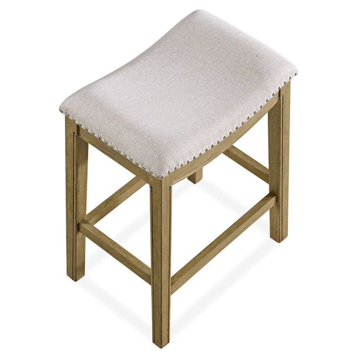 ROME + OAK Parker Backless Counter Stool, Natural with Cream Fabric, Set of 2